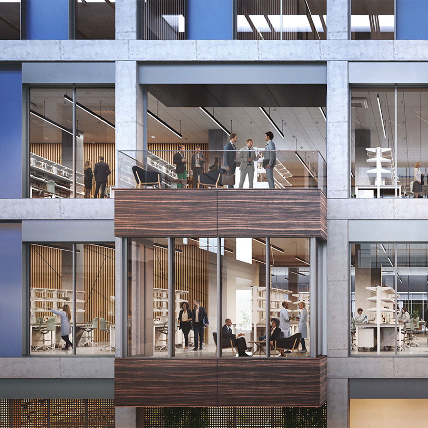 Exterior view of multiple floors of lab space