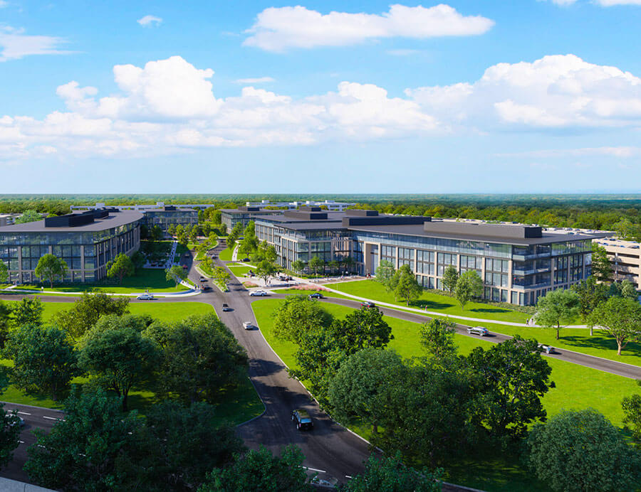 Aerial view of Duval campus in Austin, TX