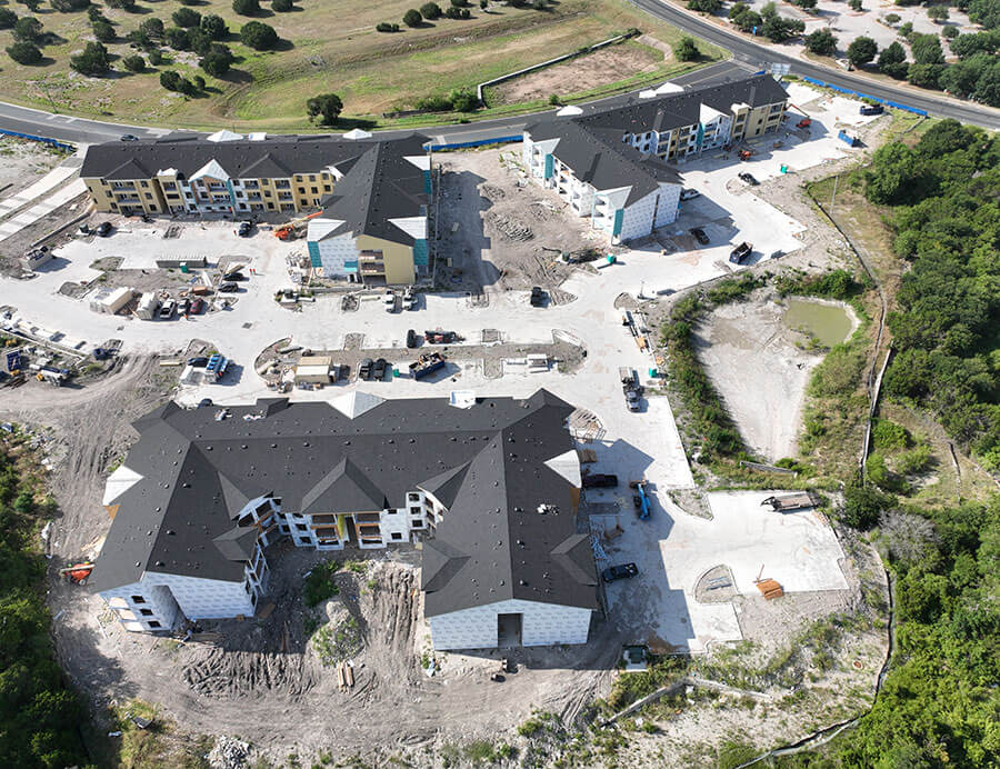 Aerial view of Parmer 9 development under construction in Austin, TX